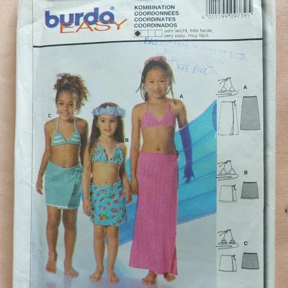 Burda 9739 Girls Bikini Top & Wrap Skirt knee 2 lengths size 4-12
